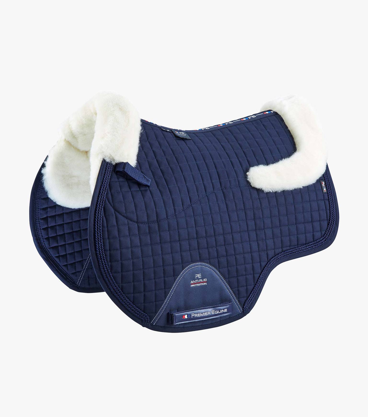 Premier Equine Close Contact Merino Wool European Saddle Pad - GP/Jump Square Full Navy/Natural Wool