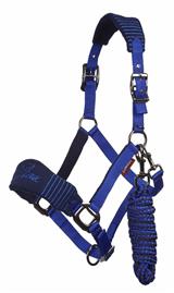 LeMieux Halfter mit Strick Vogue Fleece Headcollar & Rope Navy/Royal Blue Full