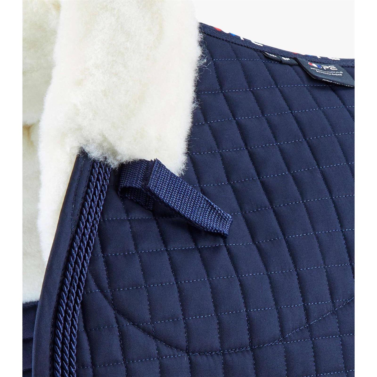 Premier Equine Close Contact Merino Wool European Saddle Pad - GP/Jump Square Full Navy/Natural Wool