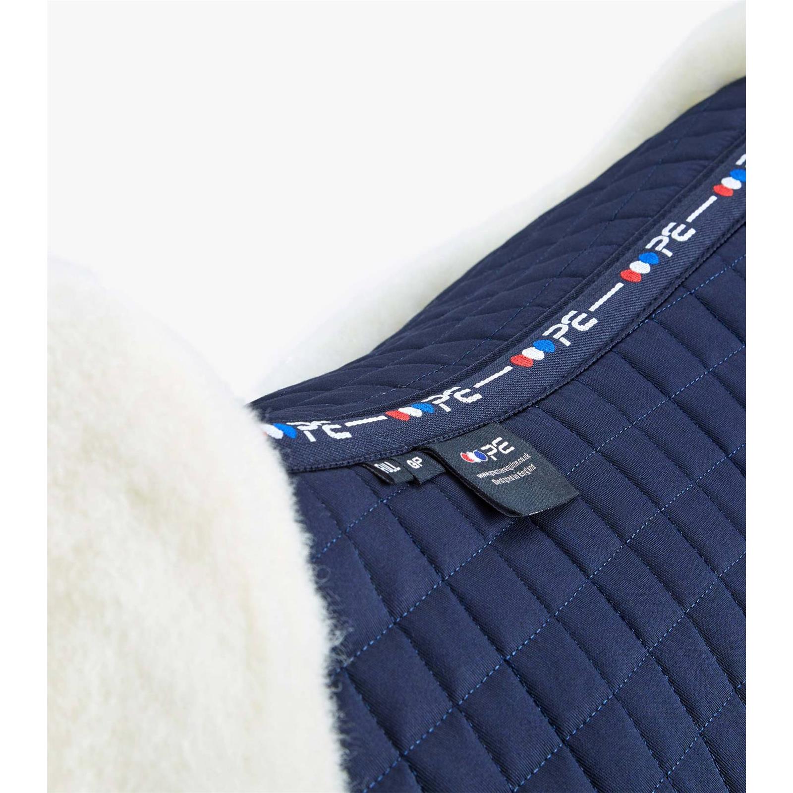 Premier Equine Close Contact Merino Wool European Saddle Pad - GP/Jump Square Full Navy/Natural Wool
