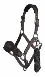 LeMieux Halfter mit Strick Vogue Fleece Headcollar & Rope Black/Grey Full