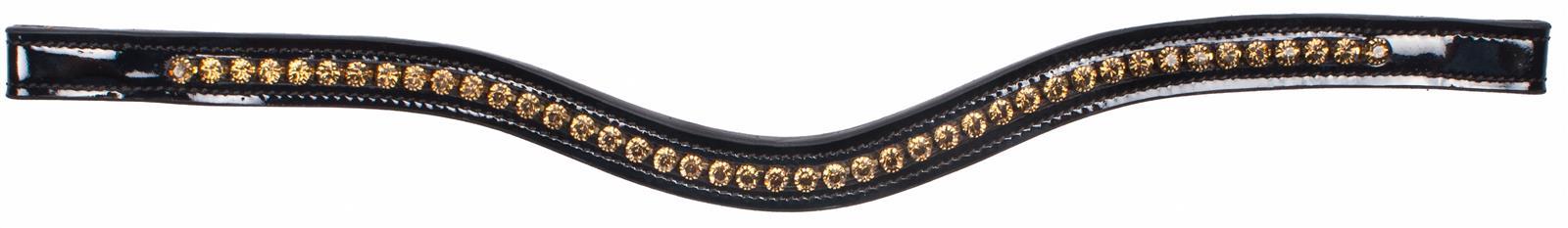 BB Warendorf Lack Stirnriemen geschwungen mit großen goldenen Steinen Vollblut